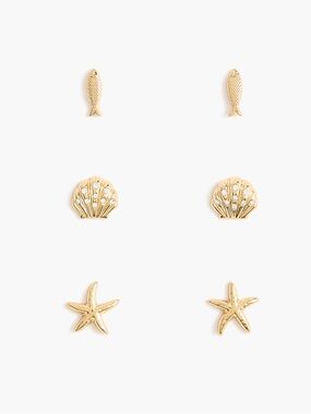 J. Crew- Gold Seashell, Starfish & Fish Stud Earring Set